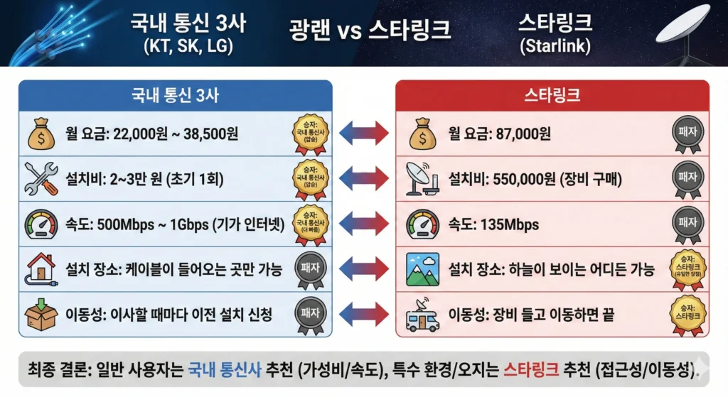 기존 인터넷과 스타링크 비교